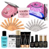 Kit Unghii False Polygel Reutilizabile PRO100 LUXORISE: Pila Electrica, Tipsuri, Baza, Top Coat, Primer, Cleanser, Pensula, Servetele