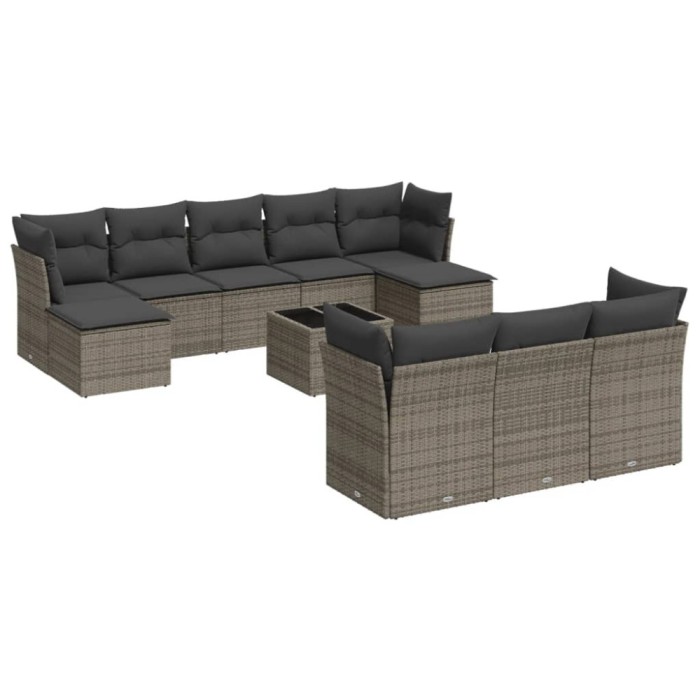Set canapele de gradina cu perne, 11 piese, gri, poliratan