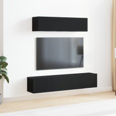 Set de 6 piese de cabinet TV vidaXL montat pe perete din lemn prelucrat din stejar negru, Suport TV vidaXL din stejar negru 80x30x30 cm, fabricat din foto