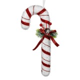 Ornament Brad Crăciun, Model Bastonaș, Spumă, Culoare Roșu/Alb, Lungime 26 cm, Oem