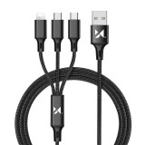 Cablu Wozinsky 3w1 USB - USB Tip C/ Micro USB/ Lightning 2,8A 1,25m Negru 5907769301131