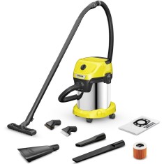 Aspirator umed-uscat Karcher WD 3 S V-17/6/20 Car 1.628-149.0, Aspirare umeda si uscata, Recipient din otel inoxidabil de 17 L, Furtun 2 m, 1000W, duz