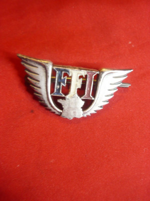 Insigna FFI -Fortele Franceze interioare -metal argintat -ww2 ,L= 4cm A.Bertrand foto