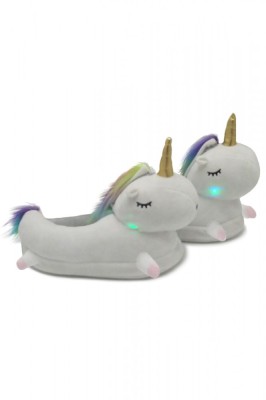 PC7A-2 Papuci pufosi de casa in forma de unicorn cu leduri foto