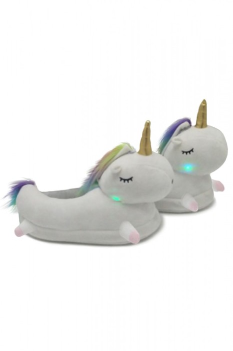 PC7A-2 Papuci pufosi de casa in forma de unicorn cu leduri