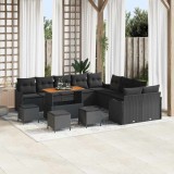 Set de canapea pentru grădină , 14 piese, negru, cu perne, ratan sintetic, acacia.
