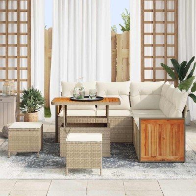 vidaXL Set de canapele pentru grădină cu pernă 8 pcs bej și crem foto