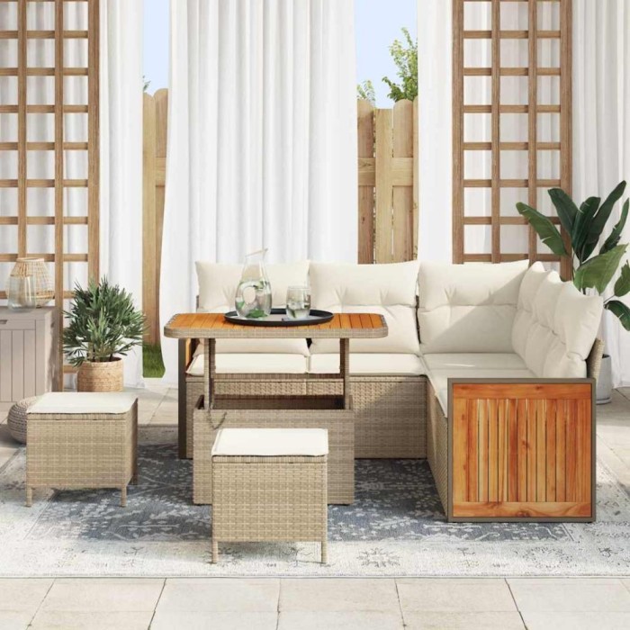 vidaXL Set de canapele pentru grădină cu pernă 8 pcs bej și crem