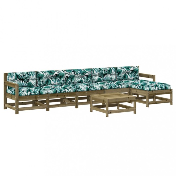 Set mobilier de gradina cu perne, 7 piese, lemn de pin tratat