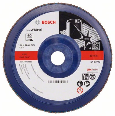 Bosch Disc de slefuire evantai X571, Best for Metal D=180mm G=60, drept ProAdvanced PowerfulTools foto