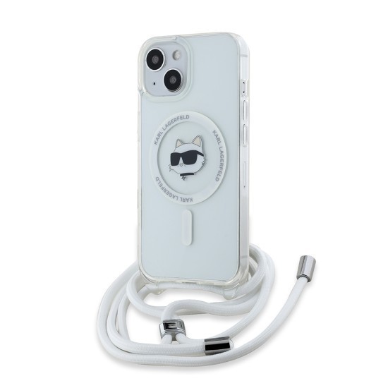 Husa pentru iPhone 15 / iPhone 14 / iPhone 13 - Karl Lagerfeld IML MagSafe (KLHMP15SHCCHNT) - Transparent Choupette Head&amp;Cord
