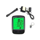 Calculator pentru biciclete cu fir, ecran iluminat LCD, 25 functii, impermeabil, negru