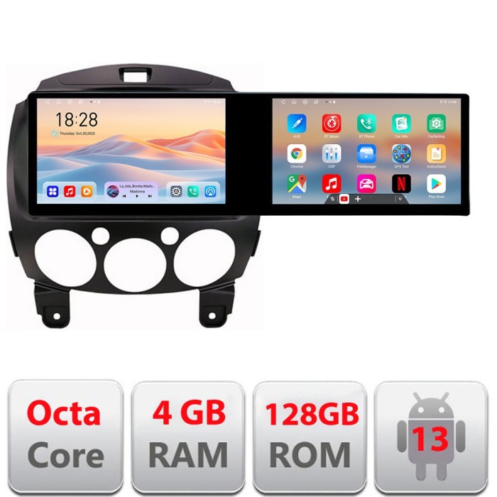 Navigatie Mazda 2 2007-2013 Edotec 2 ecrane 8 core 4+128 21.6 inch Incell android Wifi 5Ghz gps internet Kit-mazda2 CarStore Technology