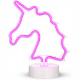 Cumpara ieftin Semn luminos UNICORN LED tip neon cu baterii si stativ