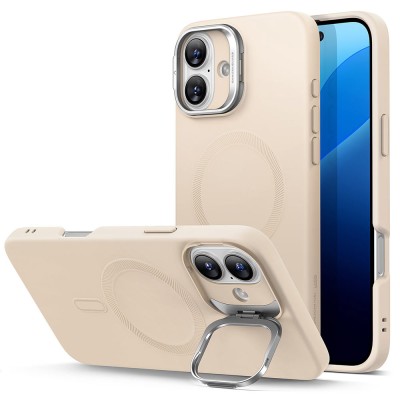 Husa iPhone 16 Plus ESR Cloud Soft HaloLock Kickstand, crem foto