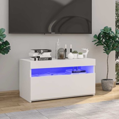 vidaXL Comodă TV cu lumini LED, alb, 75x35x40 cm foto