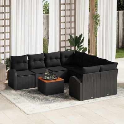 vidaXL Set de canapele pentru grădină 9 pcs Negru foto