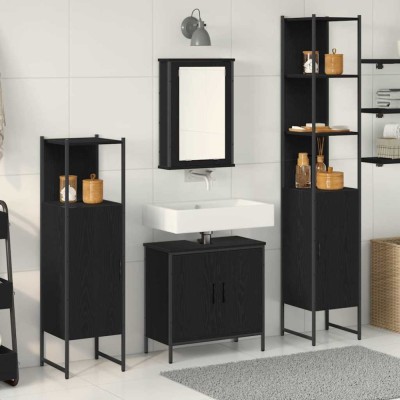 vidaXL Set Mobilier Baie 4 Piese Stejar Negru Lemn Prelucrat foto