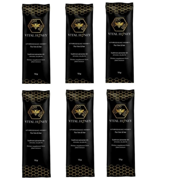 Set 6 buc Plic Miere Afrodisiaca Unisex VITAL HONEY, Erectii Puternice, Libido Crescut, Performanta Sexuala Sporita, 6x12 gr