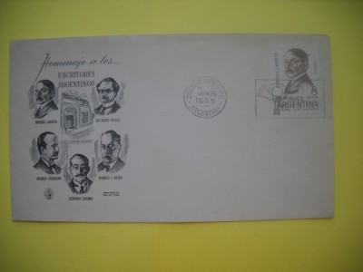 HOPCT PLIC S FDC NR 831 SCRIITORI ARGENTINIENI 1965-ARGENTINA -NECIRCULAT foto