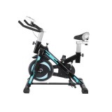 Bicicleta fitness pentru spinning, cu display LCD, inaltime reglabila, 120kg, negru/albastru, Iso Trade