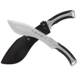 Cumpara ieftin Maceta Vanatoare IdeallStore&reg; Spiky Friend 39cm Otel Inoxidabil Argintiu + Teaca Kukri, Cutit Camping