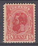 ROMANIA 1897 REGELE CAROL I SPIC DE GRAU FILIGRAN PR 15 BANI ROSU FILIGRAN PR HARTIE GROASA(CARTON) STARE MNH