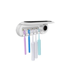Suport Sterilizator ambrasmart pentru Periute de Dinti, Alb, Cu Functie de sterilizare si Lumina UV, Montare pe Perete, Fara Gaurire, 5 fante, sterili