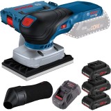 Bosch GSS 18V-13 + 0615990L1R - Slefuitor cu vibratii 80x130 mm + Set 3 acumulatori si incarcator Li-Ion 18 V 4 Ah valiza speciala