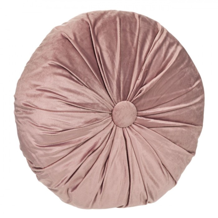 Perna decorativa, Zola, rotunda, catifelata,cu nasture, diametru 40 cm, roz