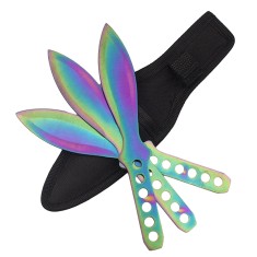 Set trei cutite de aruncat IdeallStore&reg;, Rainbow Territory, otel inoxidabil, 21.5 cm, teaca inclusa