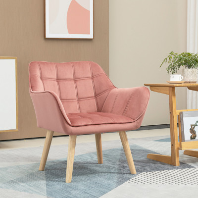 HOMCOM Fotoliu in stil nordic din lemn si efect de catifea roz pentru sufragerie sau birou, 68,5x61x72,5cm foto