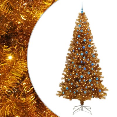 vidaXL Brad de Crăciun cu 300 LED cu suport Auriu 240 cm PET 3396650 foto
