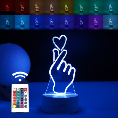 Lampa LED decorativa, Flippy, 3D, Mana si Inima, din material acril si lumina multicolora, alb foto