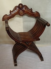 Antic Scaun Curule Spaniol, in Stil Baroc, 90x70x57cm