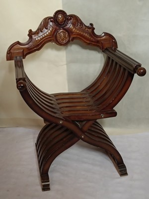 Antic Scaun Curule Spaniol, in Stil Baroc, 90x70x57cm foto