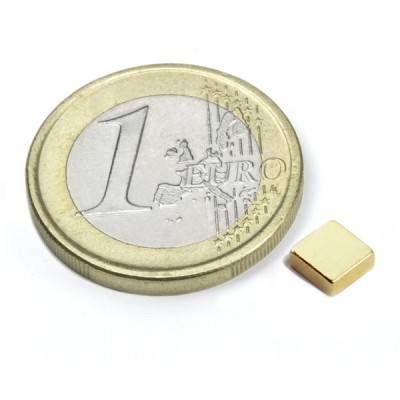 Magnet neodim bloc, 5x5x2 mm, putere 650 g, N45, placat aur foto