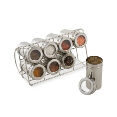 Suport organizator pentru condimente, 8 recipiente, dreptunghiular, 14 x 22 cm, Inox