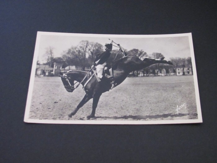 Scoala de Cavalerie Saumur &bdquo;Croupade&rdquo;, Dresațiuni Ecvestre - Carte Poștală Vintage Franța (posibil perioada 1900-1950)