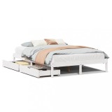 Cumpara ieftin Cadru de pat fara saltea, alb, 135x190 cm, lemn masiv de pin