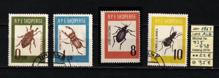 Timbre Albania, 1963 | G&acirc;ndaci - Insecte | Serie completă - parţial MNH | aph