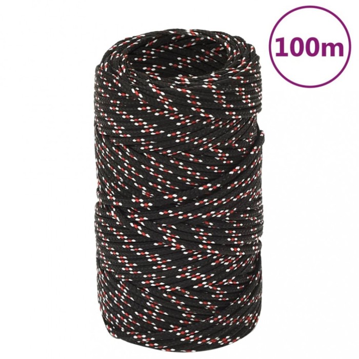 vidaXL Fr&acirc;nghie de barcă, negru, 2 mm, 100 m, polipropilenă