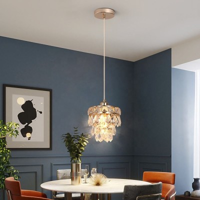 Greelustr Candelabru HQ-SG03, Candelabru cu petale de cristal cu bec E27, pentru bucatarie, hol, dormitor, otel+cristal foto