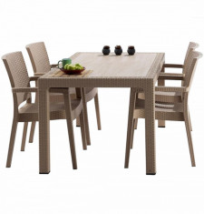 Set Gradina Inglesa Masa Patrata Classi Ratan 90X90X75Cm 4 Scaune Paris Rattan, Hascevher, B004290-42301-42333, Capucino foto