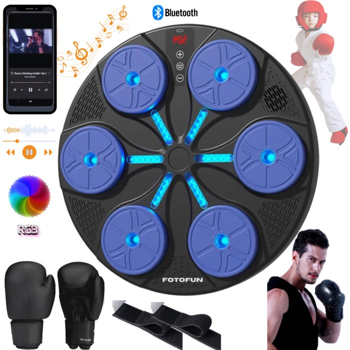 Aparat Smart de Box APF&reg; cu Lumini RGB, Bluetooth, Manusi Negre si Fixare cu Banda Velcro