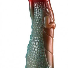 Dildo Chinese Dragon cu Ventuza, Silicon Lichid, Rosu/Verde, 19 cm, Passion Labs