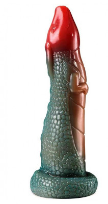 Dildo Chinese Dragon cu Ventuza, Silicon Lichid, Rosu/Verde, 19 cm, Passion Labs foto