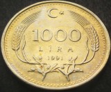 Cumpara ieftin Moneda 1000 LIRE - TURCIA, anul 1991 * cod 1429 = A.UNC, Europa