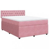 Cumpara ieftin Pat box spring cu saltea, roz, 140x200 cm, catifea