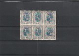 ROMANIA 1893-1908 LP 51 d SPIC DE GRAU 5 BANI BLOC DE 6 TIMBRE MNH NESTAMPILAT